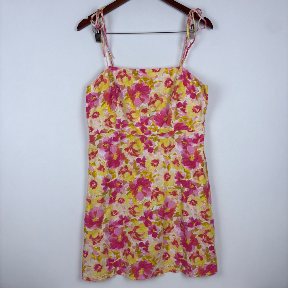 Old Navy Mini Dress Floral Linen Blend Tie Straps